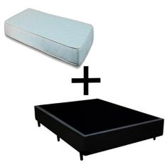 Imagem de Cama Box Viúva 128 - Tecido Sintético Preto com Colchão Munique Bello Box - 100% Espuma - D33 Branco 54x128x188