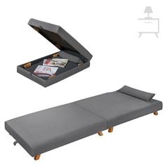Imagem de Cama Dobravel Portátil Pés Madeira Tecido Suede Cinza