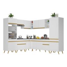 Imagem de Armário De Cozinha Completa De Canto V246 Branco Dourado