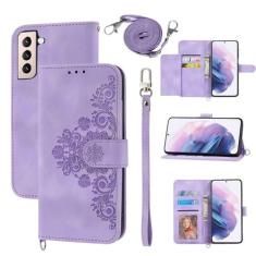 Imagem de Dswteny Capa carteira para Samsung Galaxy S22 5G com alça de pulso alça de ombro transversal, bolsa flip de couro em relevo, capa para celular com suporte fino de crédito para S 22 22S 4G G5 15.5 cm