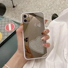 Imagem de Capa de telefone espelho de coração de luxo amor para iphone 13 12 11 pro max xr xs max x 7 8 plus se 2020 borboleta bumper capa traseira, branca, para iphone 8plus
