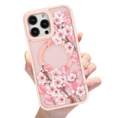 Imagem de Eiyikof Capa magnética fosca translúcida compatível com iPhone 12 Pro [capa MagSafe luxuosa à prova de choque] [capa traseira rígida com estampa de flor fofa] Capa para iPhone 12 Pro para mulheres e