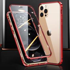 Imagem de Capa de telefone magnética de metal com proteção total 360 ° para iPhone 15 14 13 12 11 Pro Max X XS XR 8 7 Plus Capa de vidro dupla face, vermelha, para iphone15