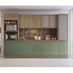 Imagem de Armário de Cozinha Modulada Completa Reta 8 peças 3,20m 243 Botanic Ka