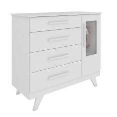 Imagem de Cômoda De Bebê 1 Porta Com Vidro 4 Gavetas Retrô Móveis Peroba  Brilho