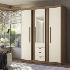 Imagem de Guarda-roupa Aurora 03 Portas com Espelho e Pés Jatobá/areia