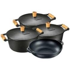 Imagem de Jogo 3 Caçarolas e Parmegiana Ferro Fundido Panela Mineira