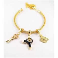 Imagem de Pulseira Berloques Pente Secador Tesoura Folheado Ouro 18k