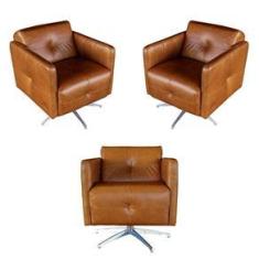 Imagem de Kit 3 Poltronas Giratória Astana Couro Marrom