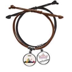 Imagem de DIYthinker Pulseira australiana com traços de arranha-céus com corrente de mão e pulseira de princesa de couro