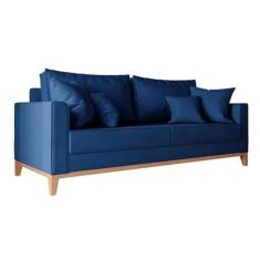 Imagem de Sofá 3 Lugares Beny Base De Madeira Linho Azul Marinho