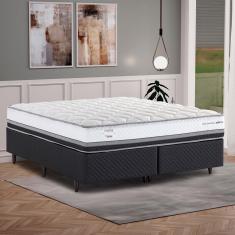Imagem de Cama Box Queen Size Herval C1634 com Molas Ensacadas e Pillow Top One Side 67x158x198cm - Cinza/Preto