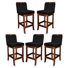 Imagem de Kit 5 Banquetas Média para Bancada Gourmet Turim Madeira Castanho Suede Preto CCS