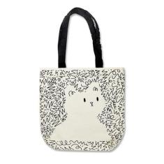 Imagem de WisePoint Sacolas de lona, linda bolsa de lona para mulheres com estampa de cachorro e gato, adorável sacola de lona, Bege