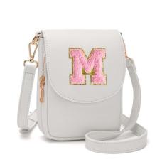 Imagem de Viverte Bolsa transversal para meninas adolescentes, pequena, inicial, celular, bolsa de couro com compartimento triplo, Bege