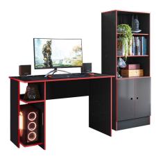 Imagem de Jogo De Quarto Gamer Com Mesa Para Computador E Estante Preto/Vermelho - Fdecor