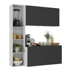 Imagem de Armário De Cozinha Compacta Com Balcão Linea Fit 4 Portas Multimóveis Mp2218 Branco/preto Branco/preto