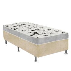 Imagem de Cama Box Solteiro Suede Bege + Colchão Solteiro Suede Cinza Orto Molas Bonnel 88x188x55