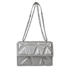 Imagem de Bolsas transversais de moda feminina Alça de corrente leve Bolsas de ombro acolchoadas de designer (Silver)