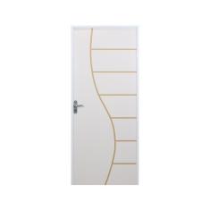 Imagem de Kit Porta de Madeira Decorada 215x65cm com Batente de Aço 06cm Cantareira MGM Branco