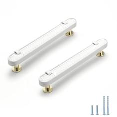 Imagem de Evionlin Puxadores de gaveta de couro branco de 12,8 cm, puxadores de cômoda de couro, puxadores para cômoda de banheiro, puxadores de armário e gavetas de cozinha