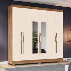Imagem de Guarda-Roupa Casal 6 Portas e 2 Gavetas com Espelho B368 Nature/Off White - Briz