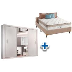 Imagem de Cama Box Casal + Colchão King Best + Guarda Roupa Veneza Luxo Branco