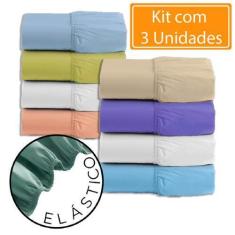 Imagem de Lençol De Elástico Casal 170 Fios Percal Kit Com 3 Unidades Cama Box -
