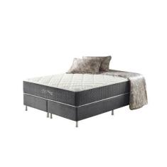Imagem de Cama Box Queen Cinza + Colchão Molas Ensacadas Suporte 200 Kg Fort Way