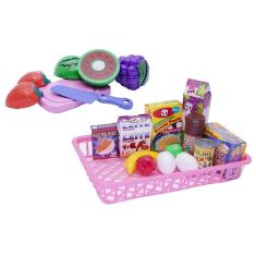 Imagem de Mega kit infantil mercado comida tabua panela fogão fuê 73pç