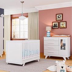 Imagem de Quarto de Bebê Completo Berço Retrô com Cômoda 1 Porta com Janela em Acrílico Móveis Peroba Branco Brilho