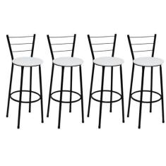 Imagem de Kit 4 Banquetas Médias Preta com Encosto Assento Branco - Fortmix