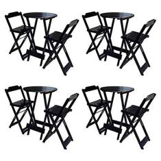 Imagem de KIT 4 CONJUNTOS DE MESA BISTRÔ DOBRAVEIS EM MADEIRA PADRÃO COM 2 BANQUETAS ALTAS - TABACO