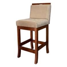 Imagem de Banqueta Média Estofada para Bancada Turim Madeira Castanho Suede Bege CCS
