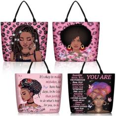 Imagem de Silkfly Pacote com 4 bolsas afro-americanas para mulheres, bolsa de ombro grande, bolsas pretas para meninas, trabalho, viagem, praia, Multicolorido., One Size