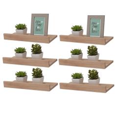 Imagem de Kit 6 Prateleiras Porta Quadros 40 x 15cm Carvalho Suporte Invisível