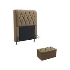 Imagem de Kit Cabeceira Estofada Para Cama Box Sirius 90 Para Cama de Solteiro e Calçadeira Sagitarius Sued Capuccino Aradecor