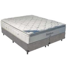 Imagem de Cama Box Cinza e Colchão Freedom Molas Ensacadas King Ortobom