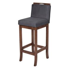 Imagem de Banqueta Alta para Bancada Gourmet Turim Madeira Capuccino Suede Cinza CCS