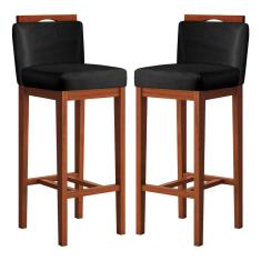 Imagem de Kit 2 Banquetas Alta para Bancada Ilha 38x102 Cm Líbia Madeira Maciça Suede Preto CCS