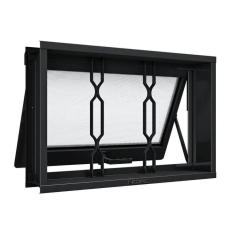 Imagem de Janela de Aço Maxim-Ar com Grade Mosaico 60x80cm Aço Pronto Riobras Preto