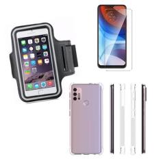 Imagem de Capinha Anti Impacto e Braçadeira Capa Porta Celular Para Corrida + Película Vidro Compatível Motorola Moto G30