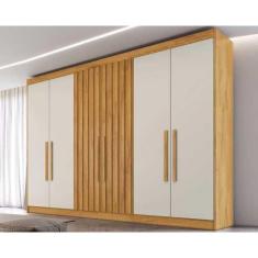 Imagem de Guarda Roupa Casal Potente 6 Portas c/ 2 Ripados E 6 Gavetas Peroba/off White - Europa