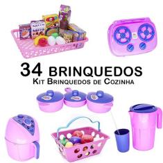 Imagem de Kit Cozinha Infantil Panela Mercado Fogão Fruta Legume 34pç