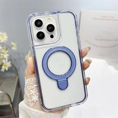 Imagem de Capa de suporte transparente colorida para iPhone 15 14 13 12 Pro Max 15 Suporte magnético Capa protetora de carga sem fio, azul claro