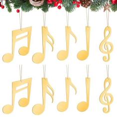 Imagem de Roowest Enfeite de Natal com nota musical, 10 peças, enfeite para pendurar notas musicais em acrílico, clave de agudos para quarto oitavo décimo sexto ornamento de sinal com fita dourada para