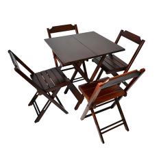 Imagem de Conjunto De Mesa Com 4 Cadeiras De Madeira Dobravel 70x70 Ideal Para Bar E Restaurante - Imbuia
