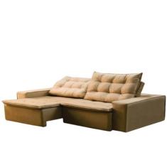 Imagem de Sofá Retrátil Reclinável Charge 3 Lugares Veludo Bege 232cm Megasul