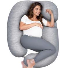 Imagem de Travesseiro de gravidez para dormir, travesseiro de corpo inteiro em forma de J, suporte para cabeça, costas, barriga, quadris, pernas, travesseiro de maternidade de 142 cm com capa lavável,