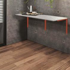 Imagem de Mesa Suspensa de Estudos Parede 120cm Escritório Suporte Bronze MDF Marmorizado Cinza - Ahazzo Móveis